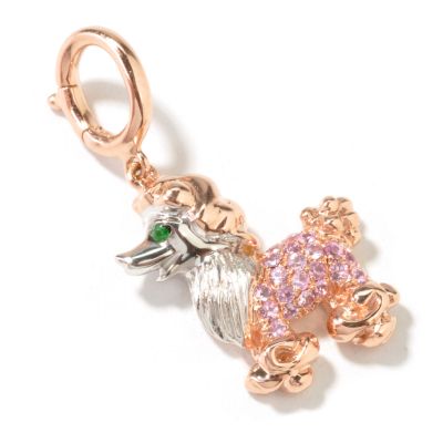 J203306 - 14K Rose Gold Pink Sapphire & Green Garnet Poodle Charm