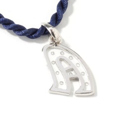 J203311 - 18K White Gold Initial Charm Pendant w/ Silk Cord