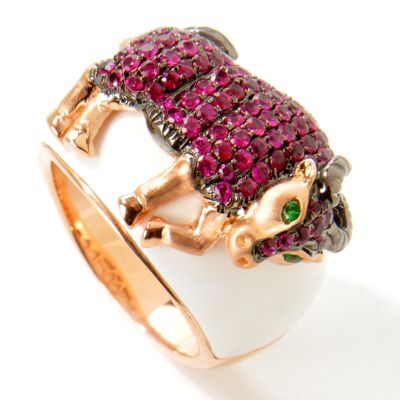 J203317 - 18K Rose Gold Cancer, Gemini or Taurus Agate & Multi-Gem Zodiac Ring