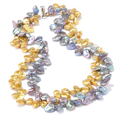 Sterling Silver 20" Golden & Peacock Freshwater Cultured Pearl Necklace