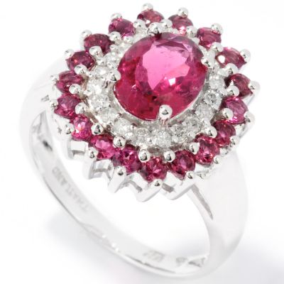 J203398 - 14K White Gold Pink Rubellite & Diamond Sunshine Ring