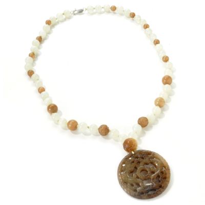 J203549 - Sterling Silver 24" Brown & Green Serpentine Beaded Necklace