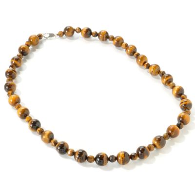 Sterling Silver 25" Tiger Eye or Onyx Beaded Necklace
