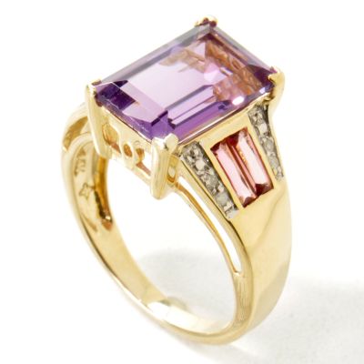 14K Gold Amethyst, Pink Tourmaline & Diamond Ring