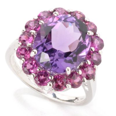 14K White Gold Amethyst & Rhodolite Ring