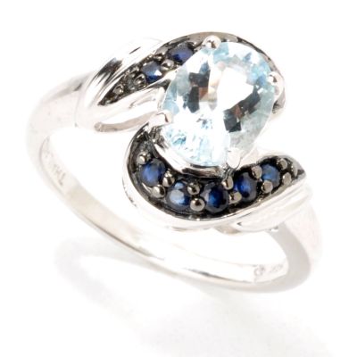 14K White Gold Aquamarine & Blue Sapphire Ring