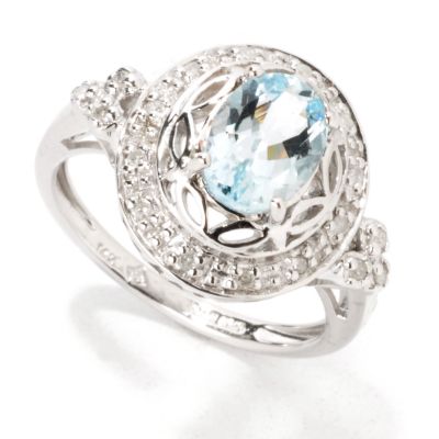 14K White Gold Aquamarine & Diamond Ring