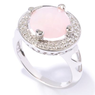 14K White Gold Pink Opal & Diamond Ring