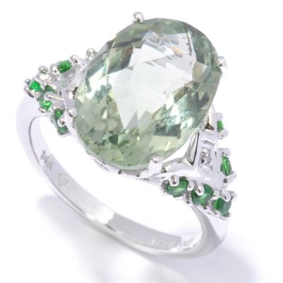 14K White Gold Green Amethyst, Tsavorite & Diamond Ring