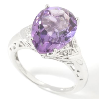 14K White Gold Amethyst & Diamond Ring