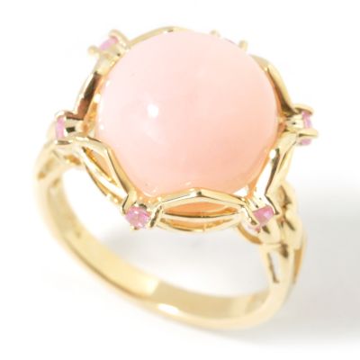 14K Gold Pink Opal & Pink Sapphire Ring