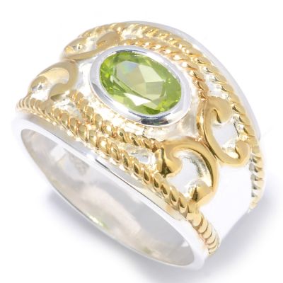 Sterling Silver / Gold Plated Peridot Etruscan-Style Ring