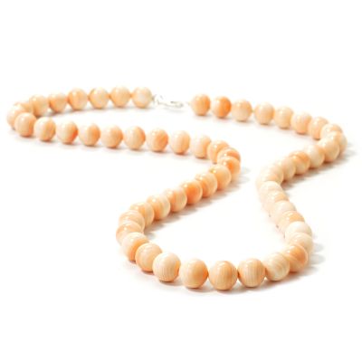 Sterling Silver 20.5" Peach Corneola Beaded Necklace