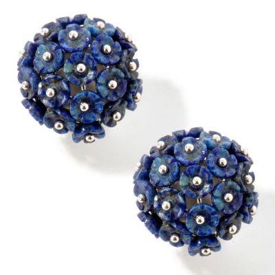Sterling Silver Carved Mother-of-Pearl or Lapis Flower Bouquet Earrings