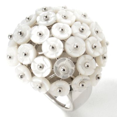 Sterling Silver Mother-of-Pearl or Lapis Carved Flower Bouquet Ring