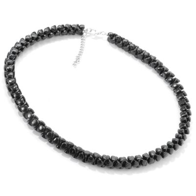 Sterling Silver 18" Black Agate Beaded Necklace w/ 2" Extender