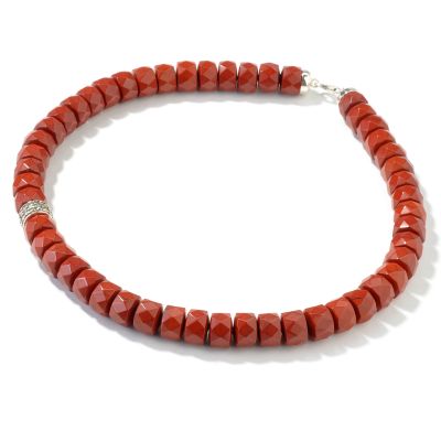 Sterling Silver 18" Red Jasper & Marcasite Necklace