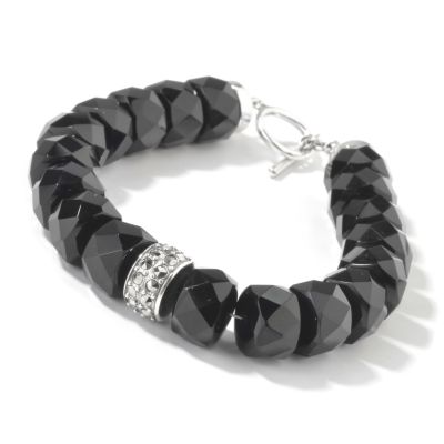 Sterling Silver 8" Black Agate & Marcasite Bracelet