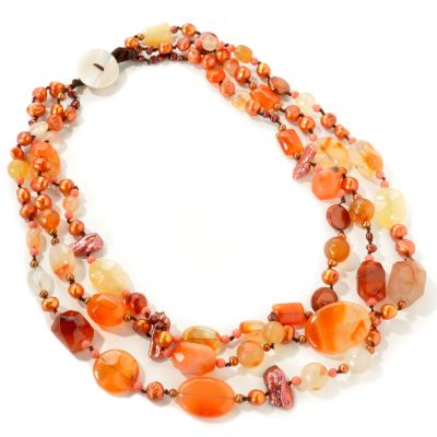 20" Cultured Pearl Multi-Gem Beaded Cord Necklace