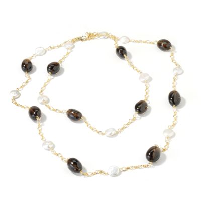 Sterling Silver / Vermeil 20" Smoky Quartz & Cultured Pearl Necklace