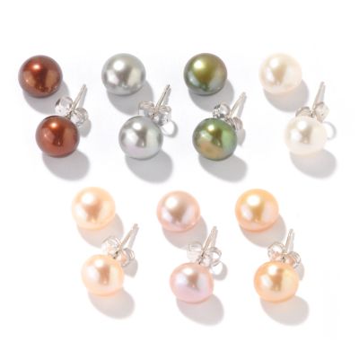 Sterling Silver 8-9mm Colored Freshwater Cultured Pearl Earrings Wardrober