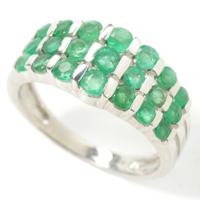 Sterling Silver Ruby, Sapphire or Emerald Three-Row Ring
