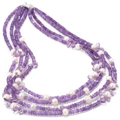 Sterling Silver 18" Four-Row Cultured Pearl & Gem Choice Necklace