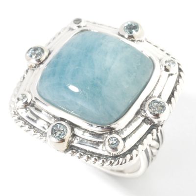 Sterling Silver Milky Blue Aquamarine & Blue Topaz Ring