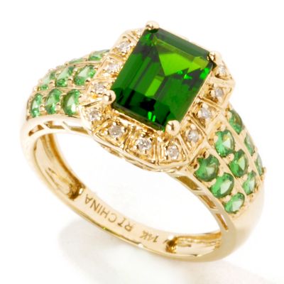 14K Gold Chrome Diopside, Tsavorite & Diamond Ring