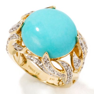 14K Gold Turquoise & White Sapphire Ring