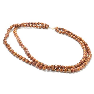 14K Gold 24" 8-9mm Chocolate Freshwater Cultured Pearl Two-Row Necklace