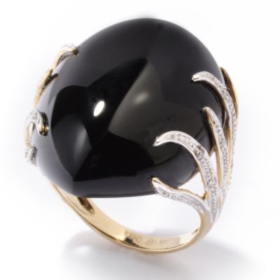14K White / Yellow Gold Black Onyx & Diamond Accent Ring