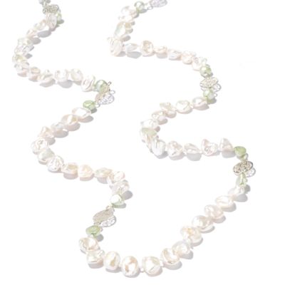 Sterling Silver 36" White & Green Freshwater Cultured Pearl Symbol Necklace