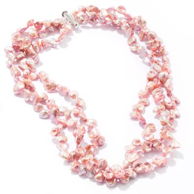 Sterling Silver 18" Pink Freshwater Cultured Keishi Pearl Necklace