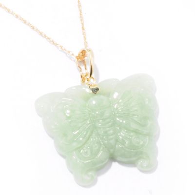 14K Gold Jade Butterfly Pendant w/ 18" Chain