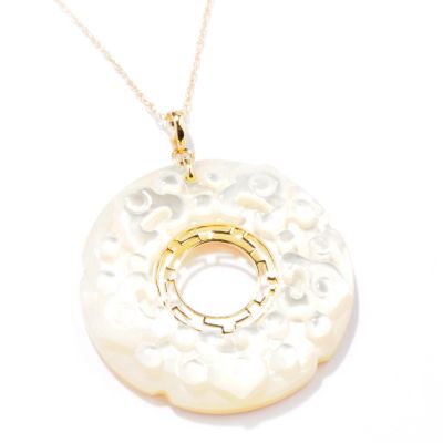 14K Gold Carved Mother-of-Pearl Pendant w/ 18" Chain