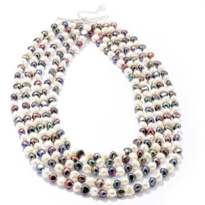 Sterling Silver 18" Black & White Freshwater Cultured Pearl Necklace
