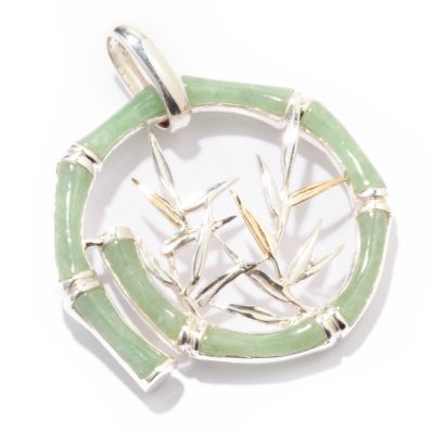 Sterling Silver / 14K Gold Green Jade Bamboo Pendant
