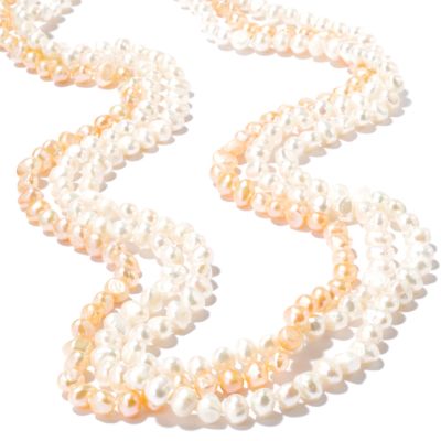 J203801 - Sterling Silver 32" White & Peach Freshwater Cultured Pearl Necklace