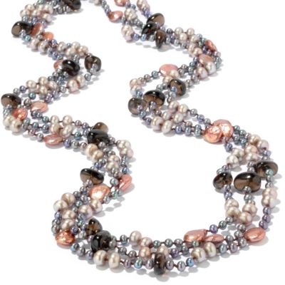 J203805 - 32", 34" & 36" MultiColor Freshwater Cultured Pearl & Smoky Quartz Necklace