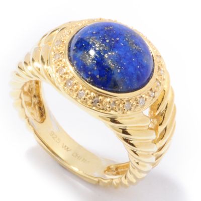 J203807 - Sterling Silver / Vermeil Lapis, Onyx or Cultured Mabe Pearl & Diamond Ring