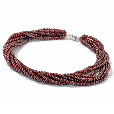 J203808 - Sterling Silver 18" Garnet, Onyx or Amethyst Eight-Strand Torsade Necklace