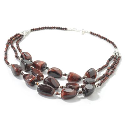 J203811 - Sterling Silver 19" Tiger Eye Triple-Strand Necklace