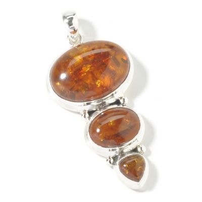 J203812 - Sterling Silver Oval Amber Pendant