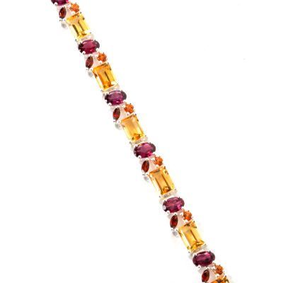 Sterling Silver 7.75" Citrine, Rhodolite, Hessonite & Garnet Bracelet