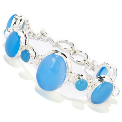 J203852 - Sterling Silver 7" Blue Chalcedony Bracelet