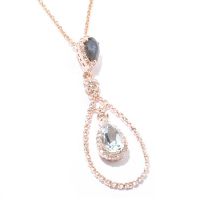 J203858 - 14K Rose Gold Aquamarine & Blue / White Sapphire Pendant w/ Chain