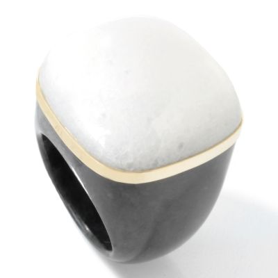 14K Gold White & Charcoal Jade Ring