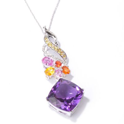 J203886 - 14K White Gold, Multi-Sapphire & Diamond Pendant w/ Chain