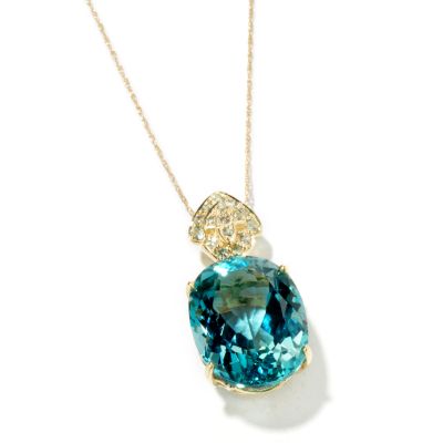 J203889 - 14K Gold Green Topaz & Green Sapphire Pendant w/ 18" Chain